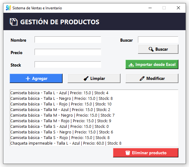 Registro de productos